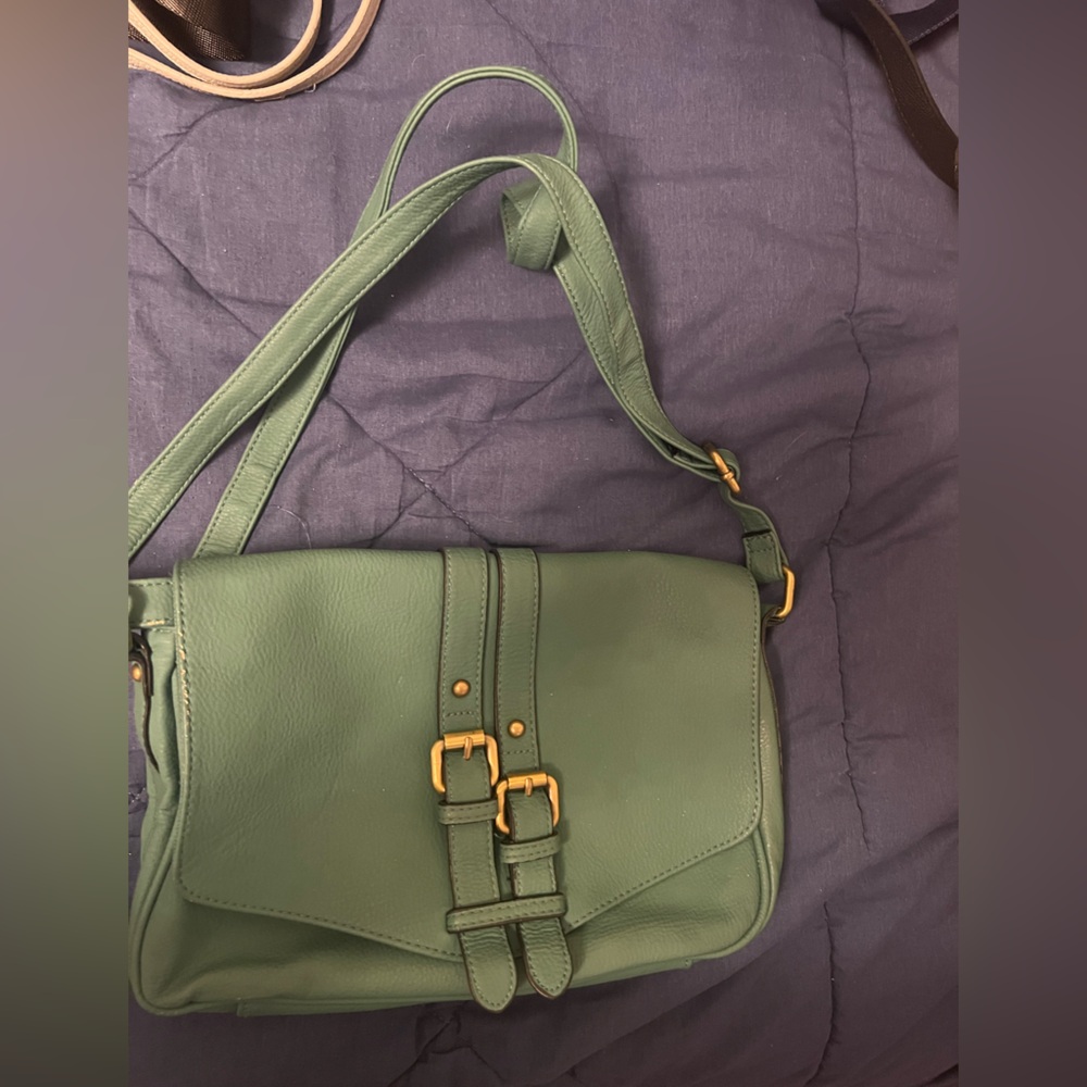 Merona Green Crossbody Bag with Gold Buckles